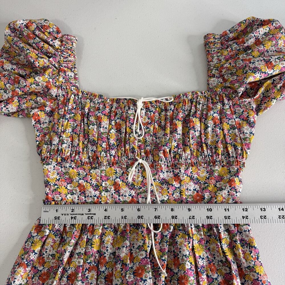 For Love & Lemons Libby Mini Dress‎ Womens XS Pink Floral Puff Sleeve Babydoll - Picture 10 of 13